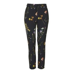 💐 Topshop Black Floral Topshop Ankle Length Mid Rise Cigarette Pants